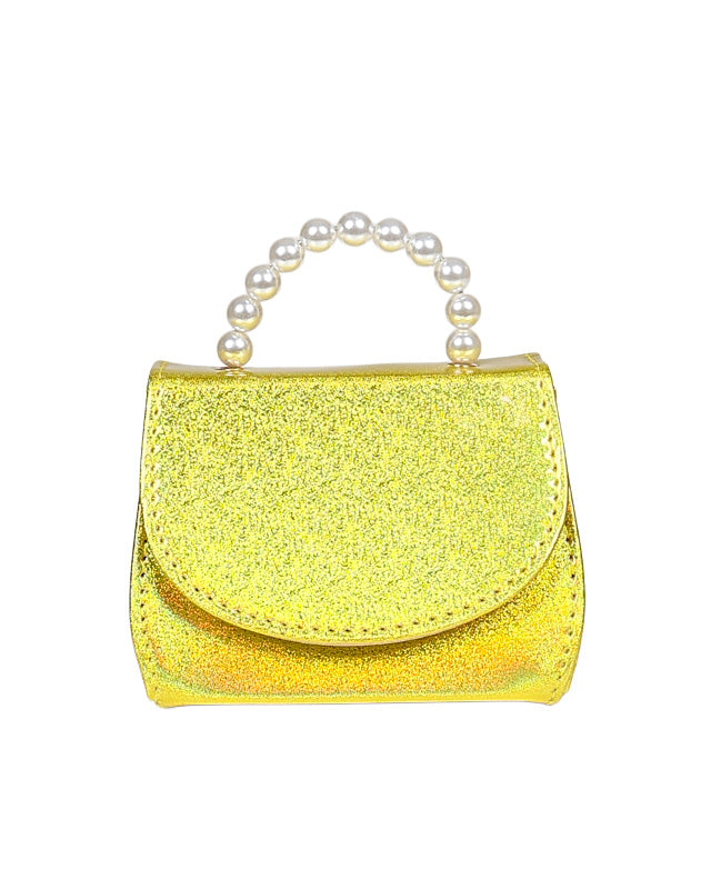 Gold Smooth Glitter Pearl Handle Handbag