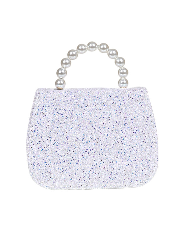 White Pearl Handle Glitter Handbag