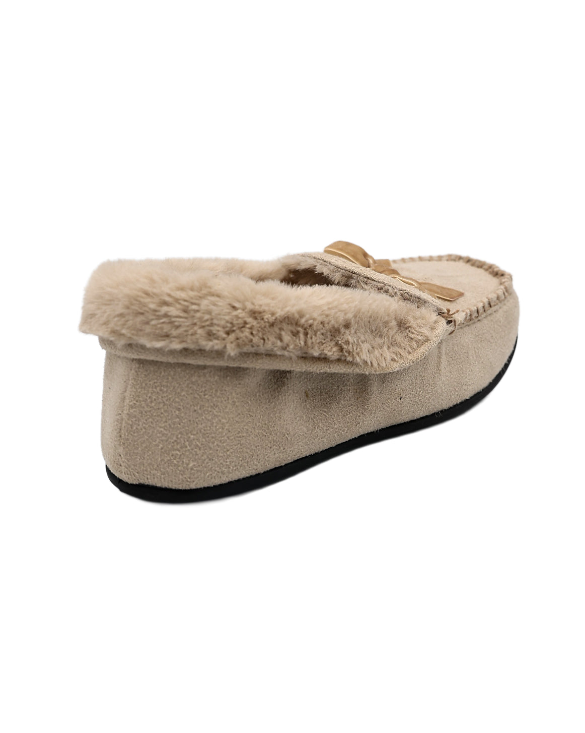 Bow Detail Fur Collar Moccasin Slippers