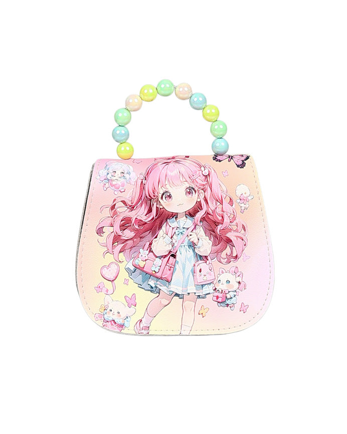 Beaded Handle Girls Silver Hand Bag