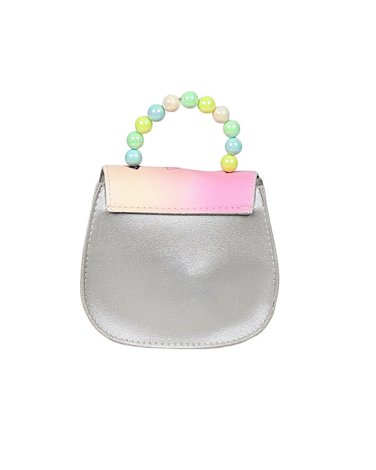Beaded Handle Girls Silver Hand Bag
