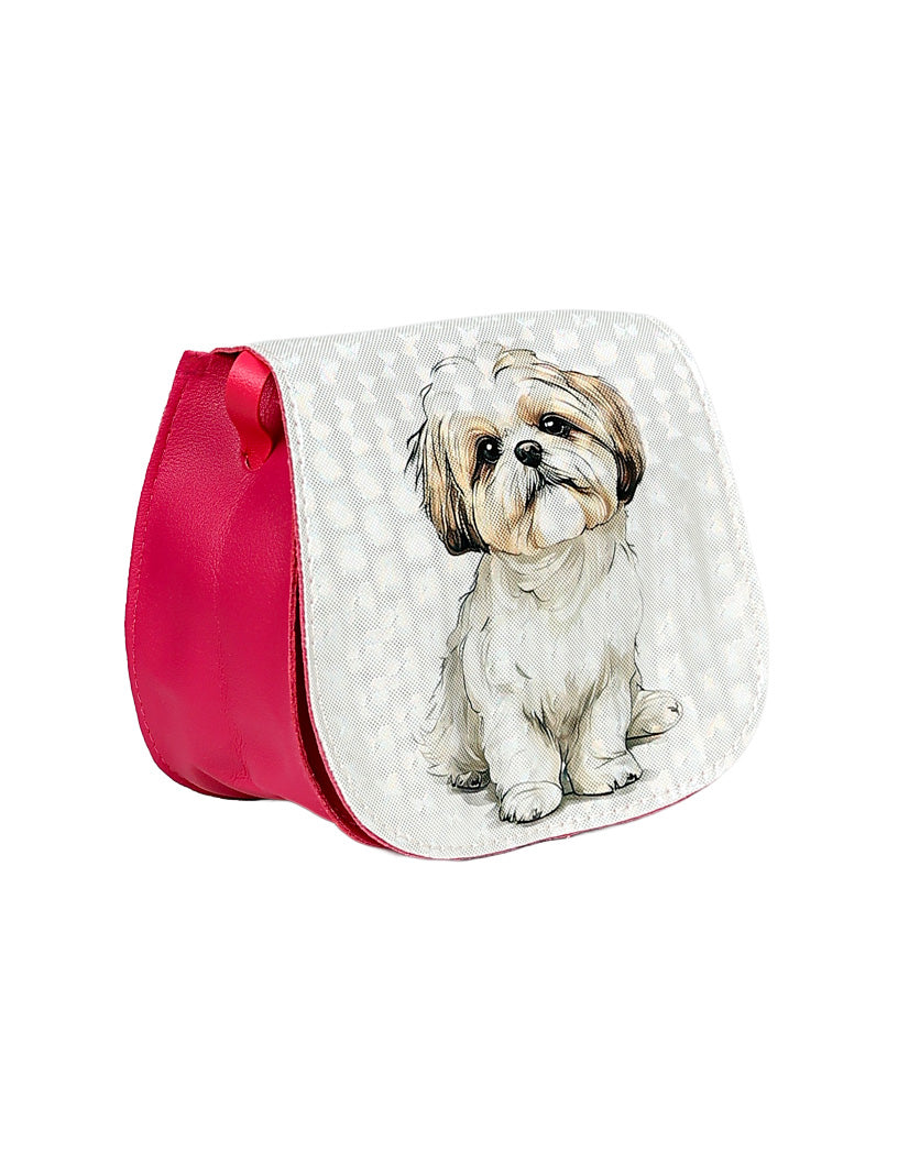 Cerise & White Puppy Handbag