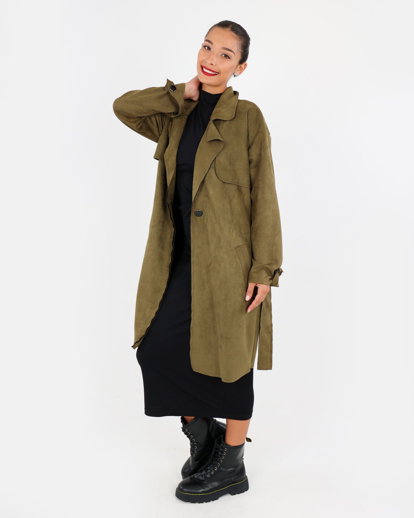 Suede Trench Coat Fatigue
