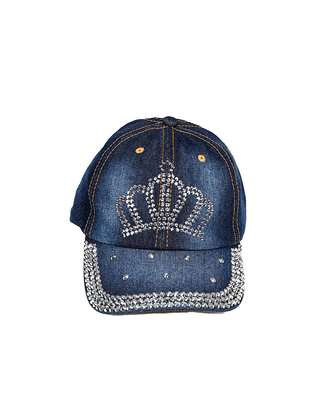 Dark Indigo Denim Bedazzled Crown Peak Cap