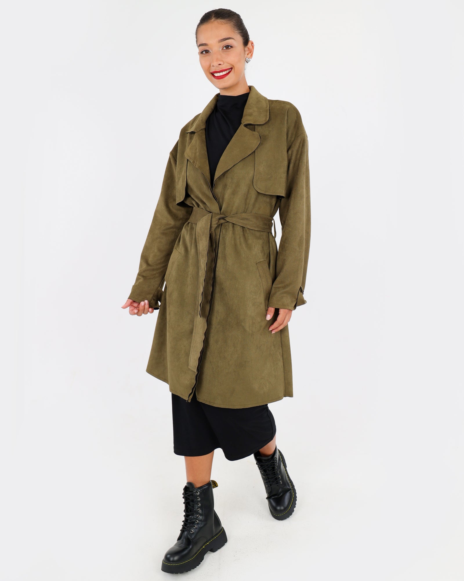Suede Trench Coat Fatigue