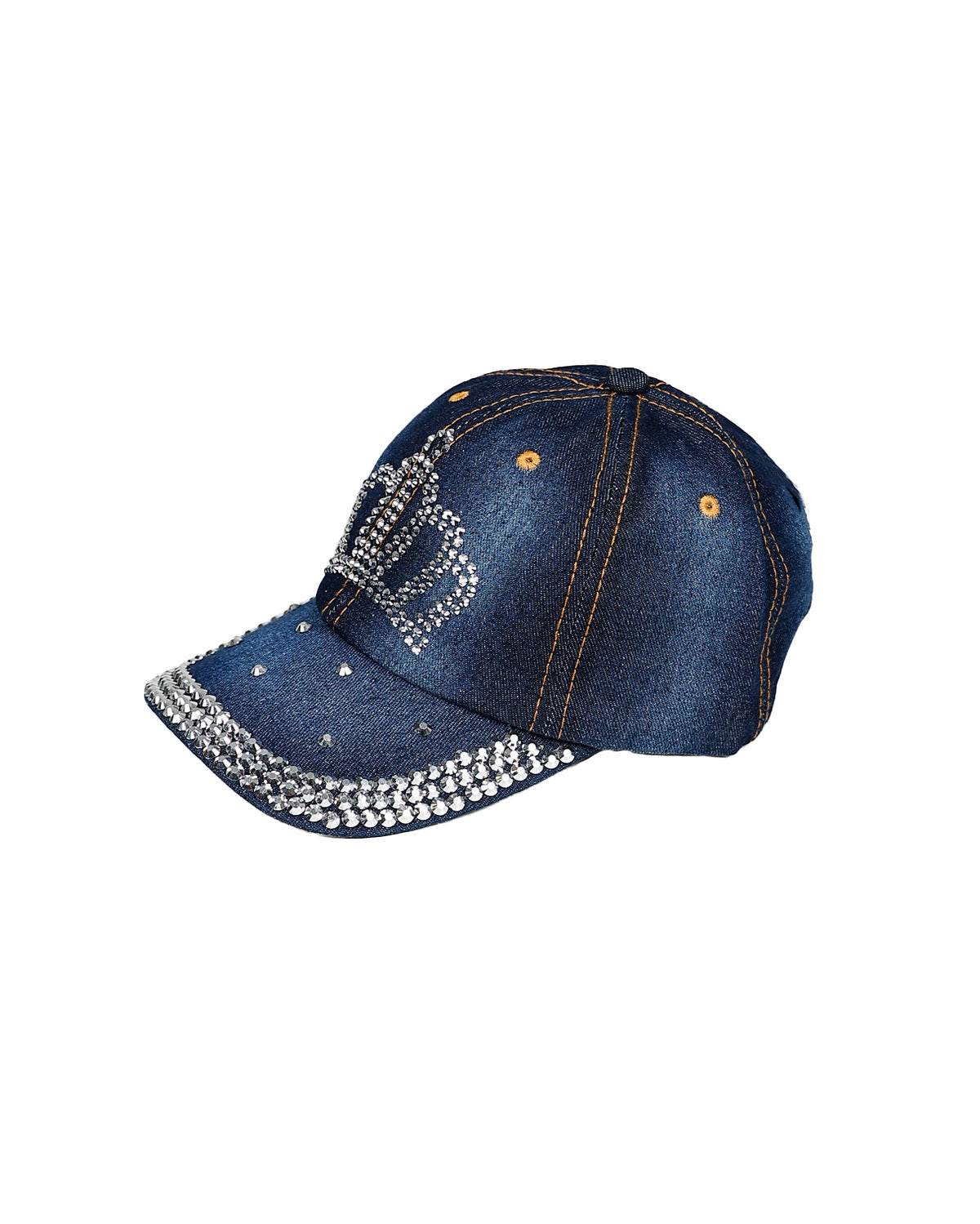 Dark Indigo Denim Bedazzled Crown Peak Cap