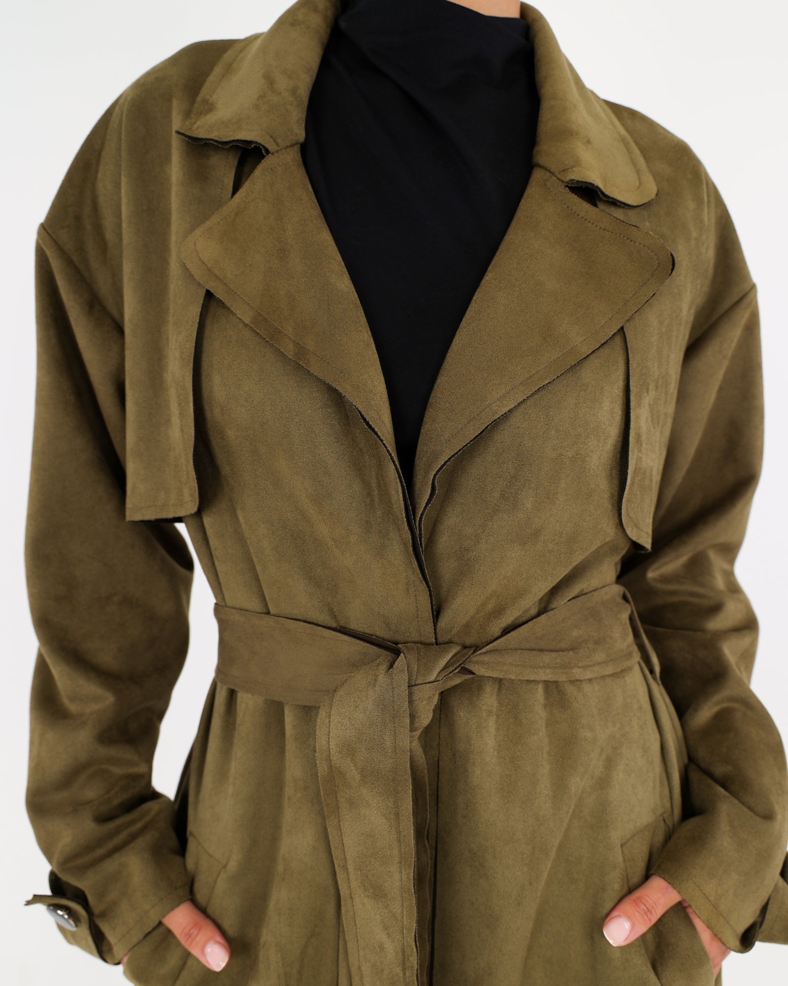 Suede Trench Coat Fatigue