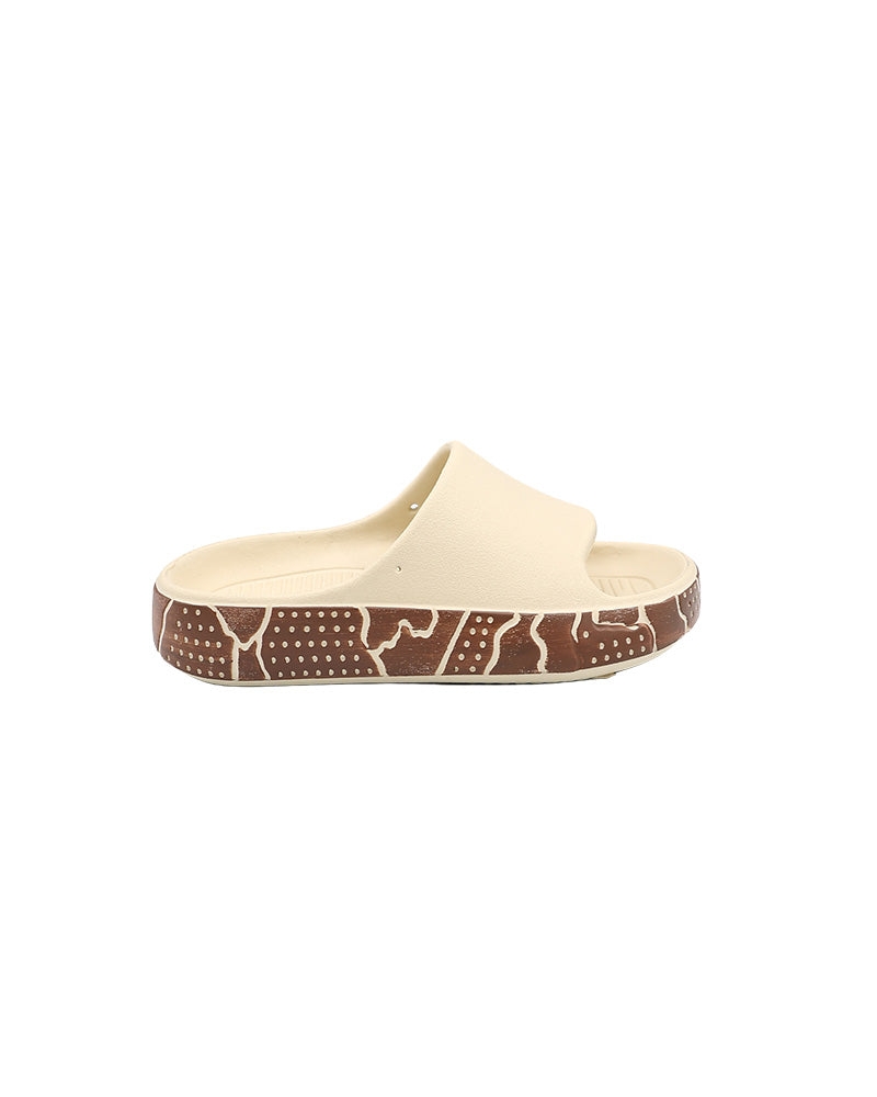 Girls Beige Side Print Detail Pool Slide