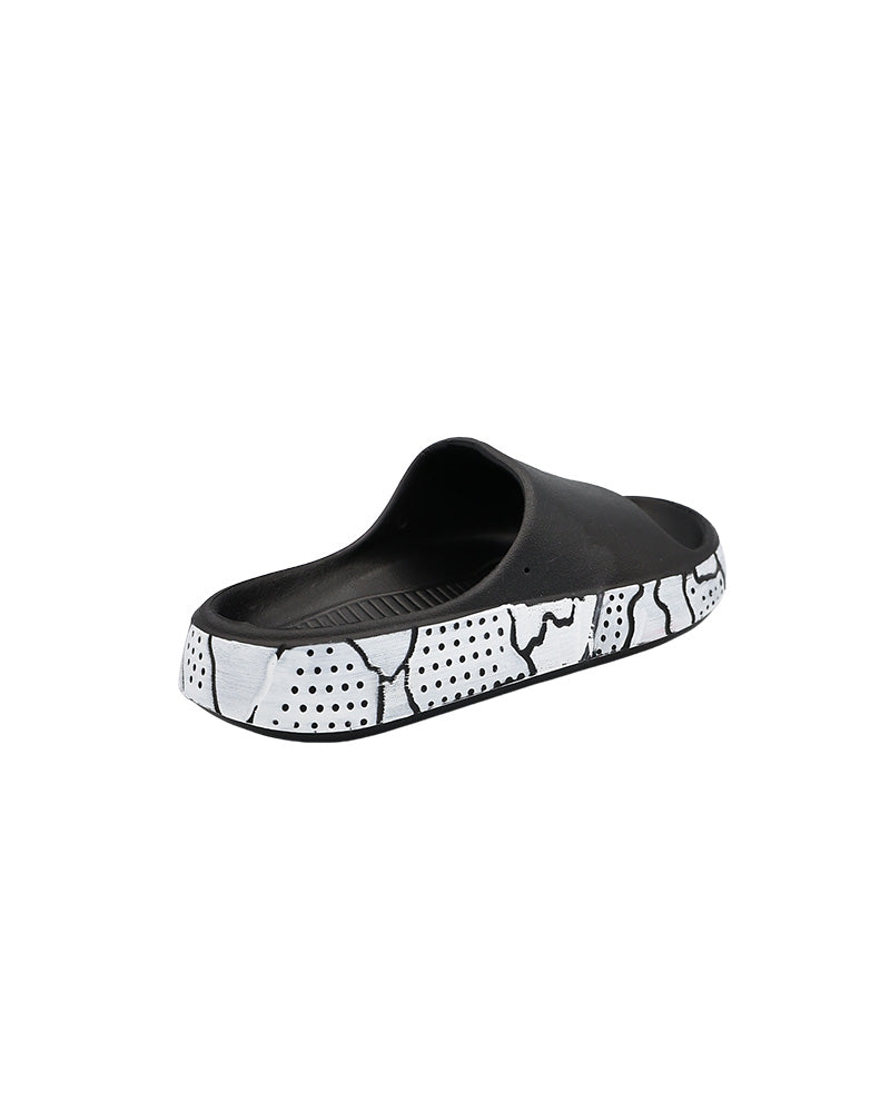 Girls Black Side Print Detail Pool Slide
