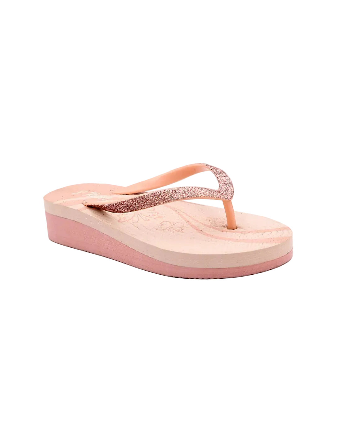 Girls Pink Two Tone Wedge Thong Sandal