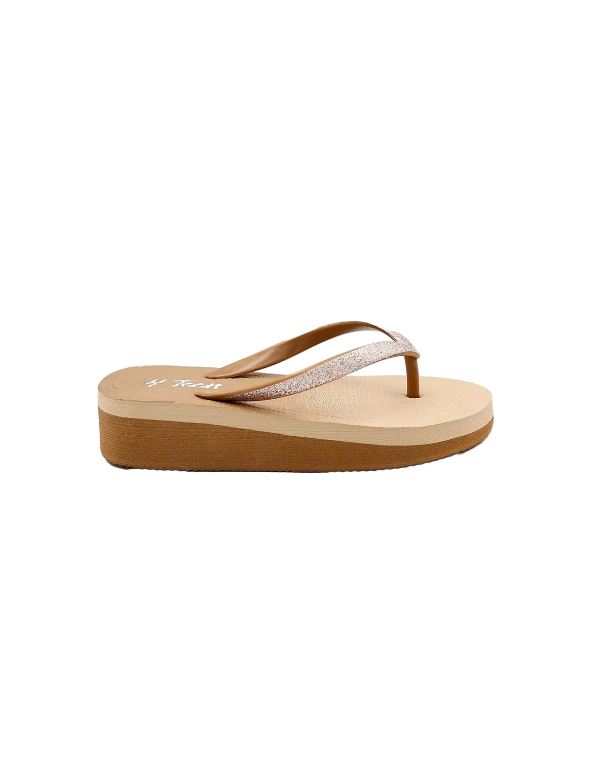 Girls Champagne Two Tone Wedge Thong Sandal