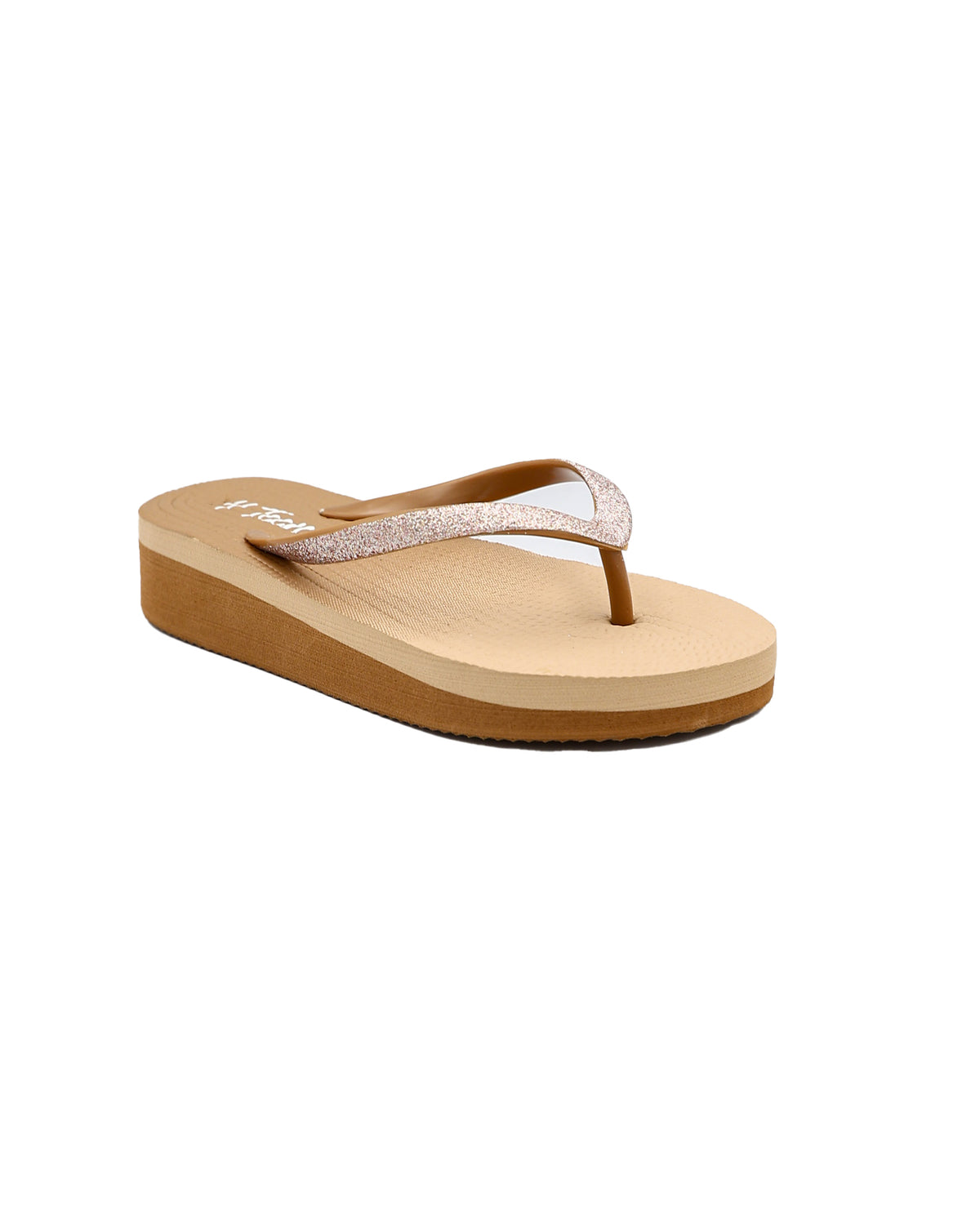 Girls Champagne Two Tone Wedge Thong Sandal
