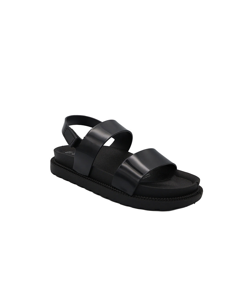 Girls Black Velcro Double Band Chunky Slide