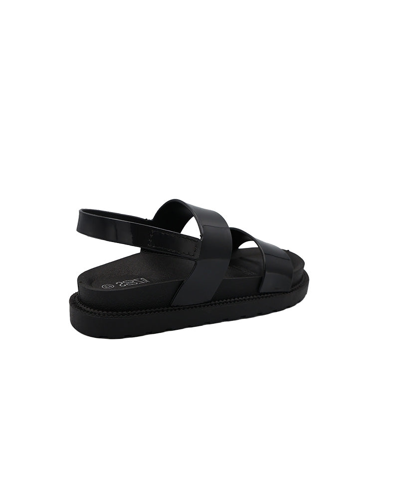 Girls Black Velcro Double Band Chunky Slide
