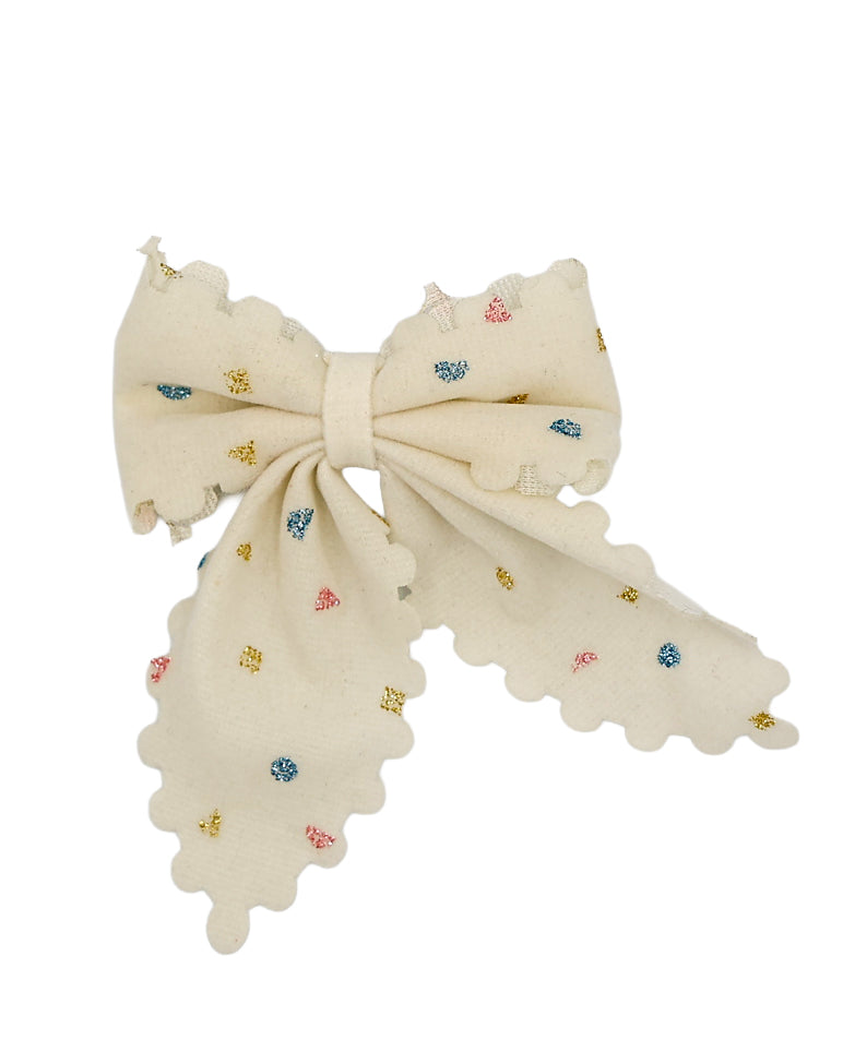 Multi Colour Glitter Dot Cream Hair Bow