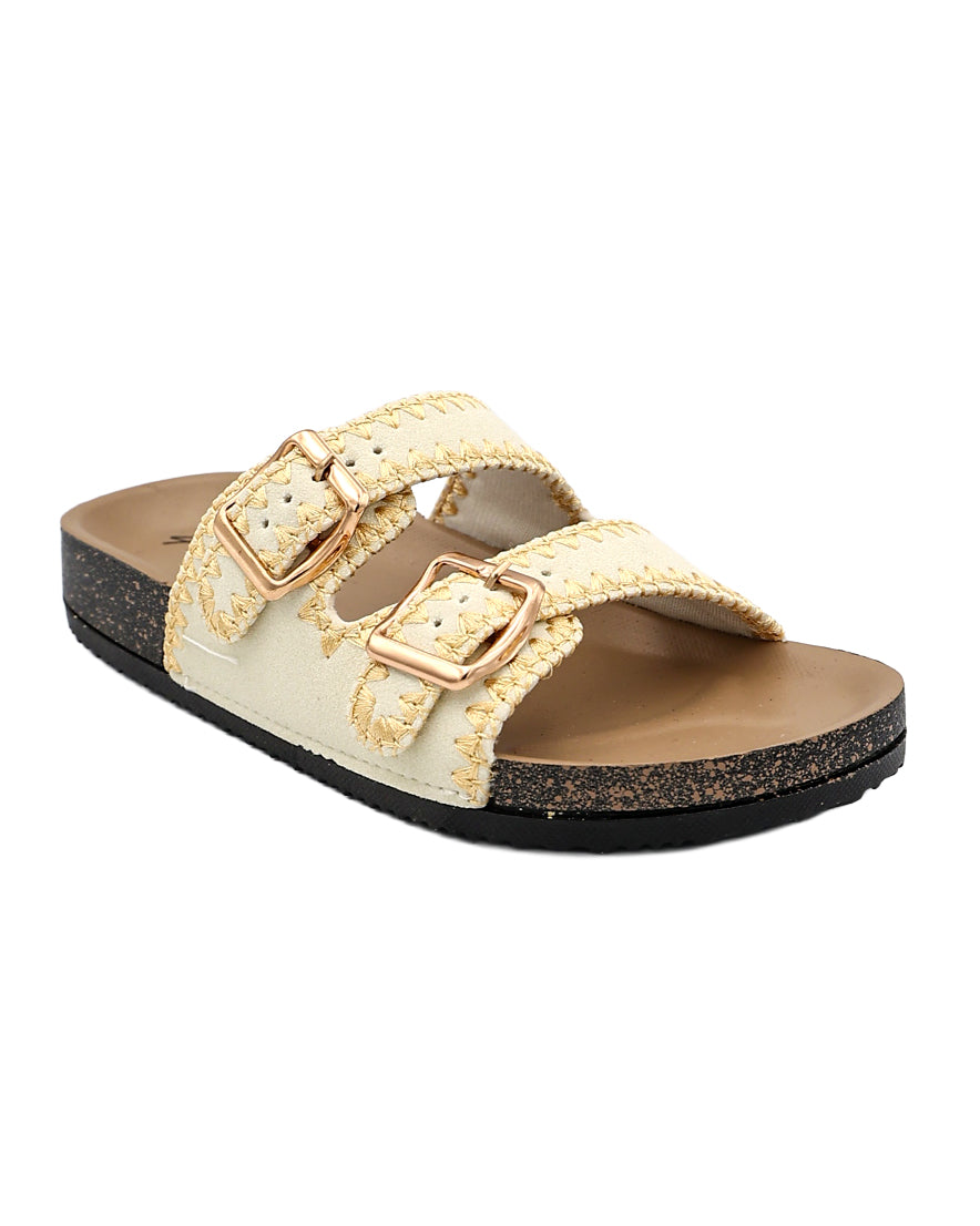 Girls White Stitch Detail Double Buckle Slide