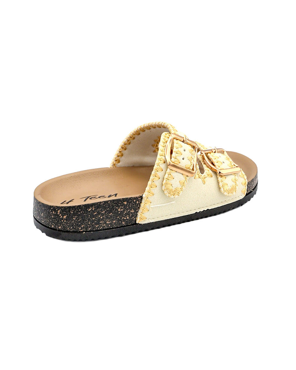Girls White Stitch Detail Double Buckle Slide