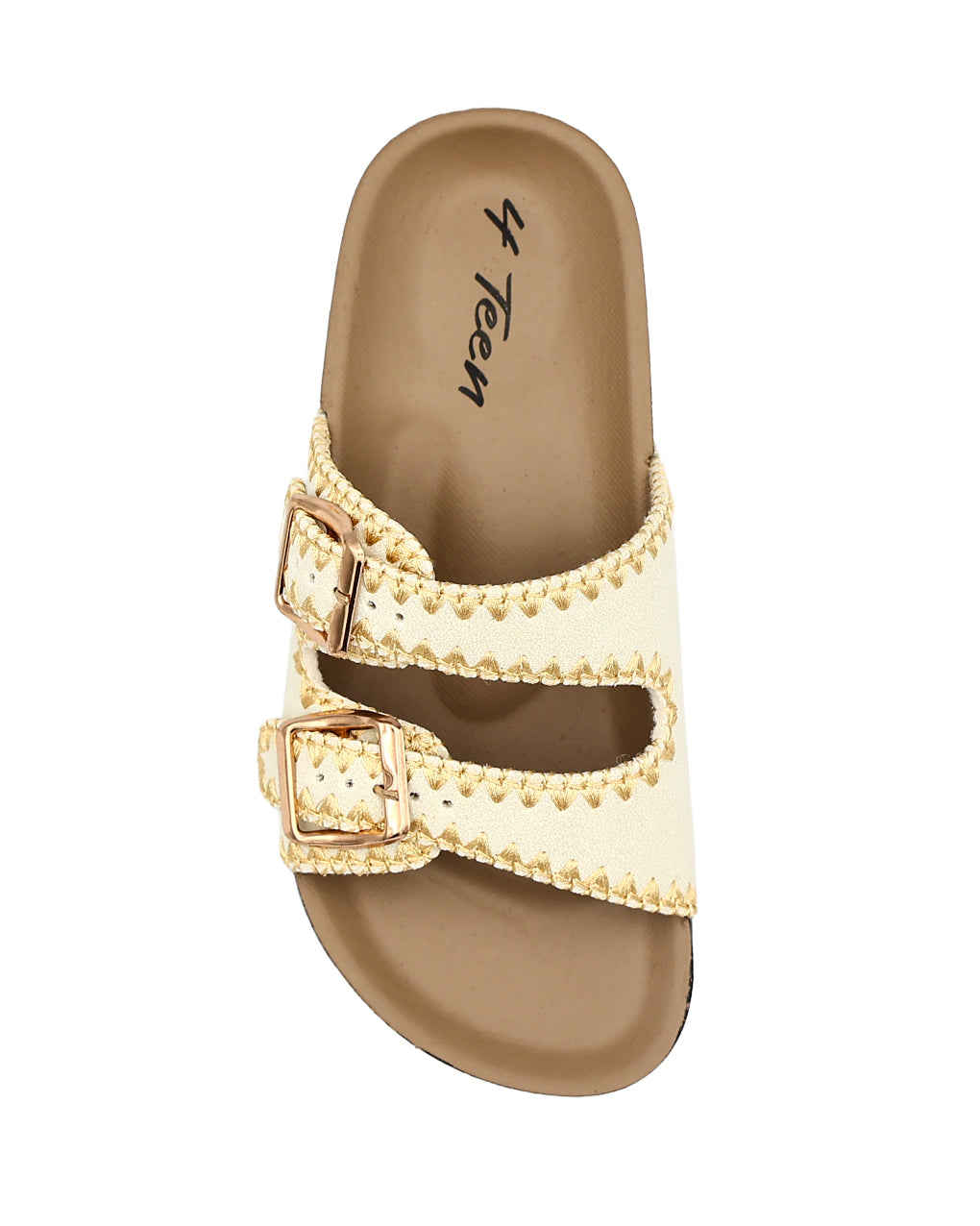 Girls White Stitch Detail Double Buckle Slide