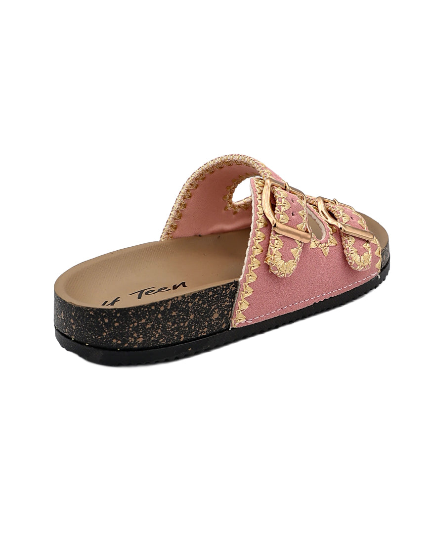 Girl Pink Stitch Detail Double Buckle Slide