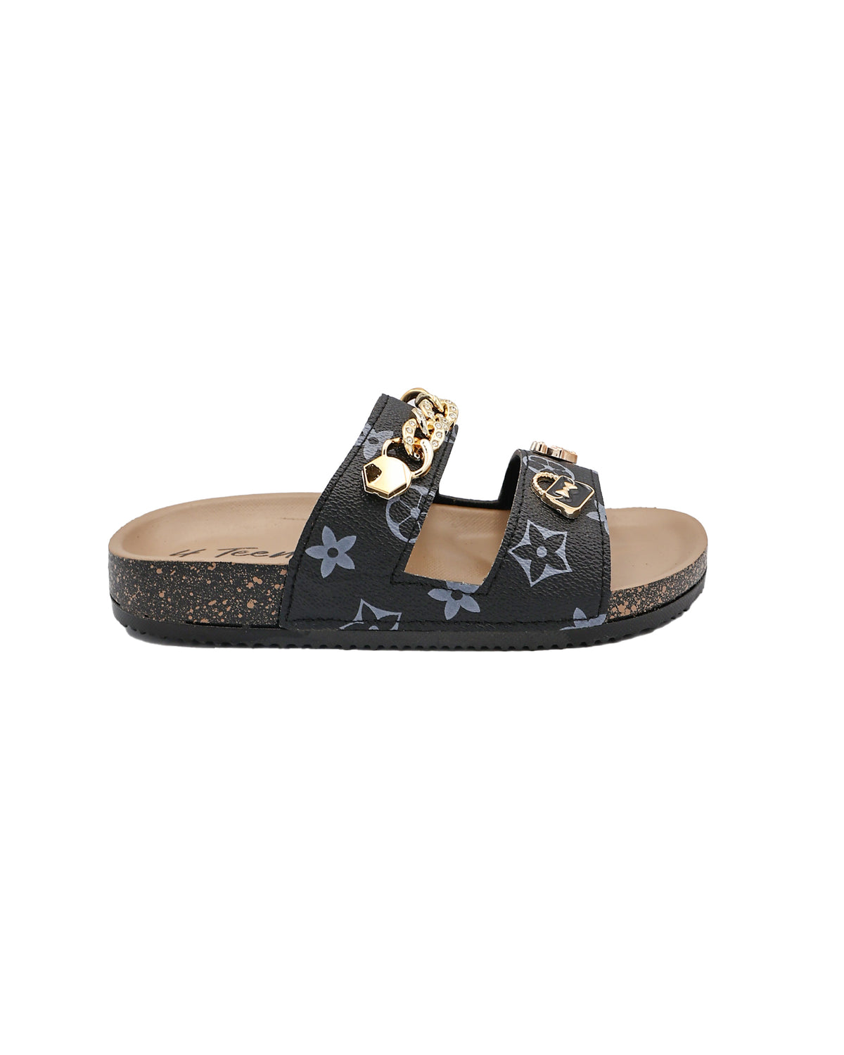 Girls Black Double Band Charm Detail Slide