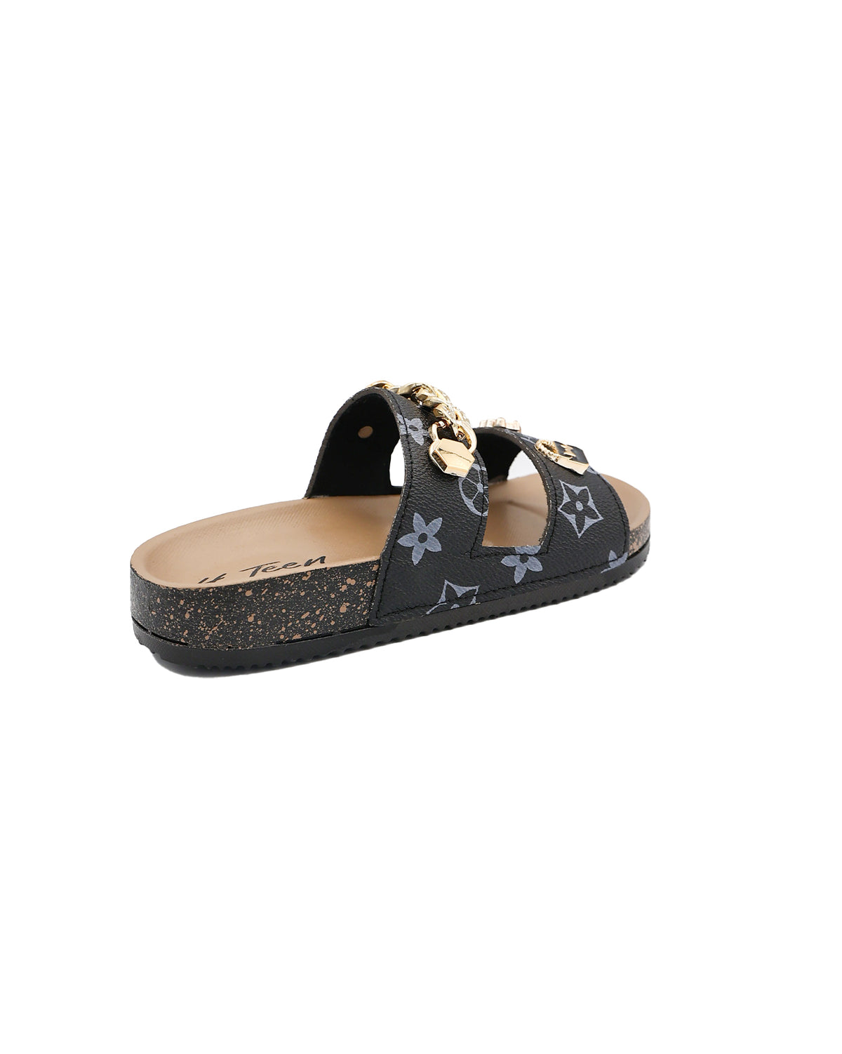 Girls Black Double Band Charm Detail Slide
