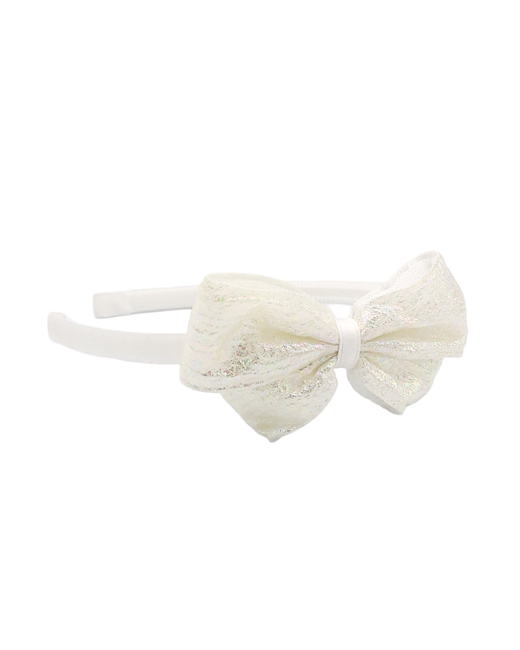 White Shimmer Bow Alice Band