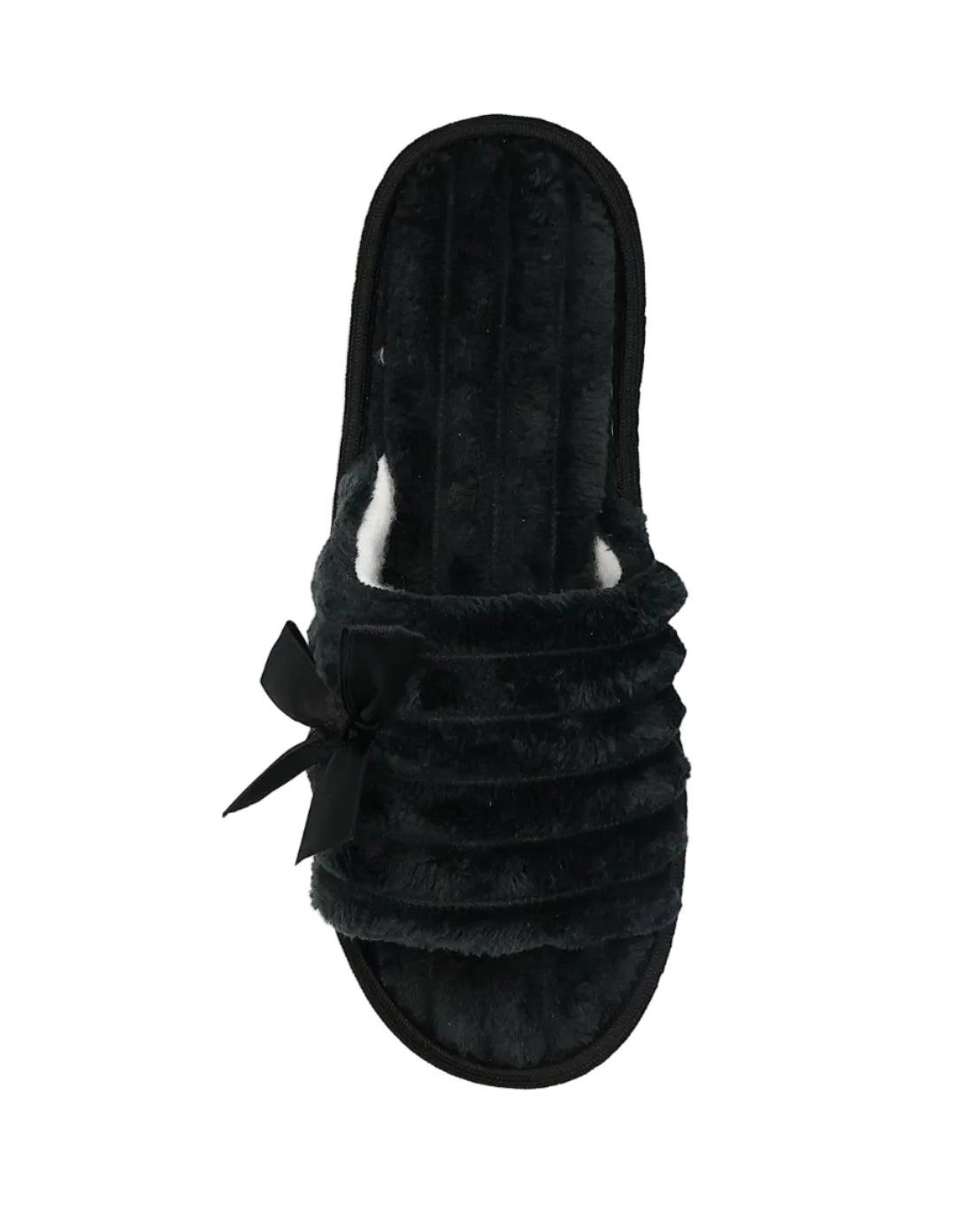 Black Satin Bow Plush Band Slippers
