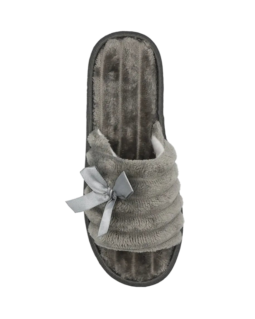 Grey Satin Bow Plush Band Slipper