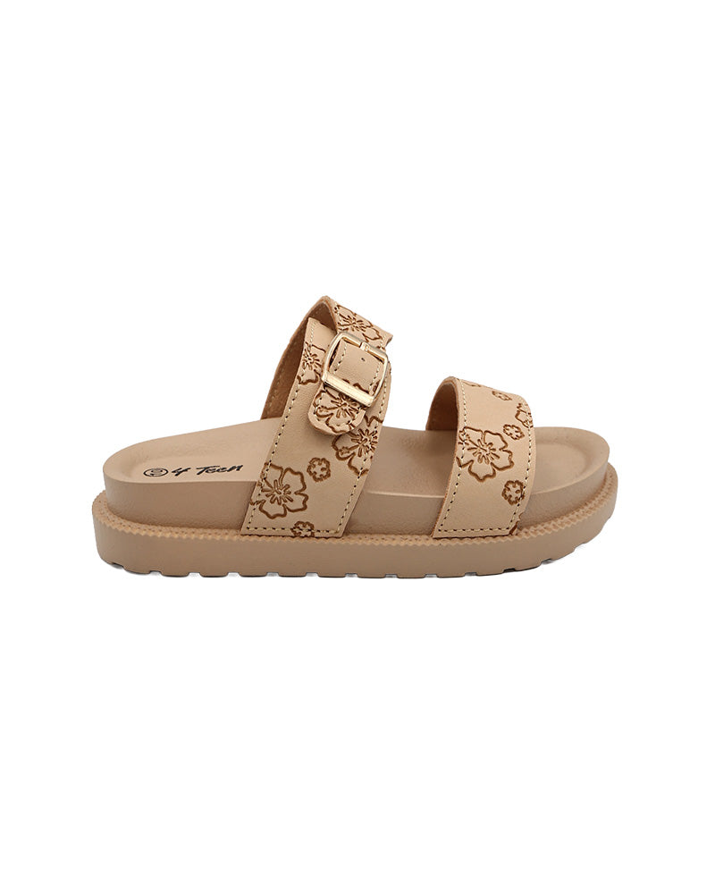 Girls Flower Print Double Buckle Chunky Slide