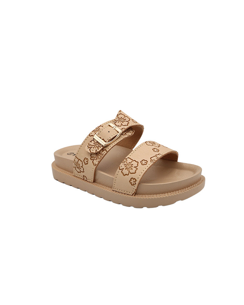 Girls Flower Print Double Buckle Chunky Slide