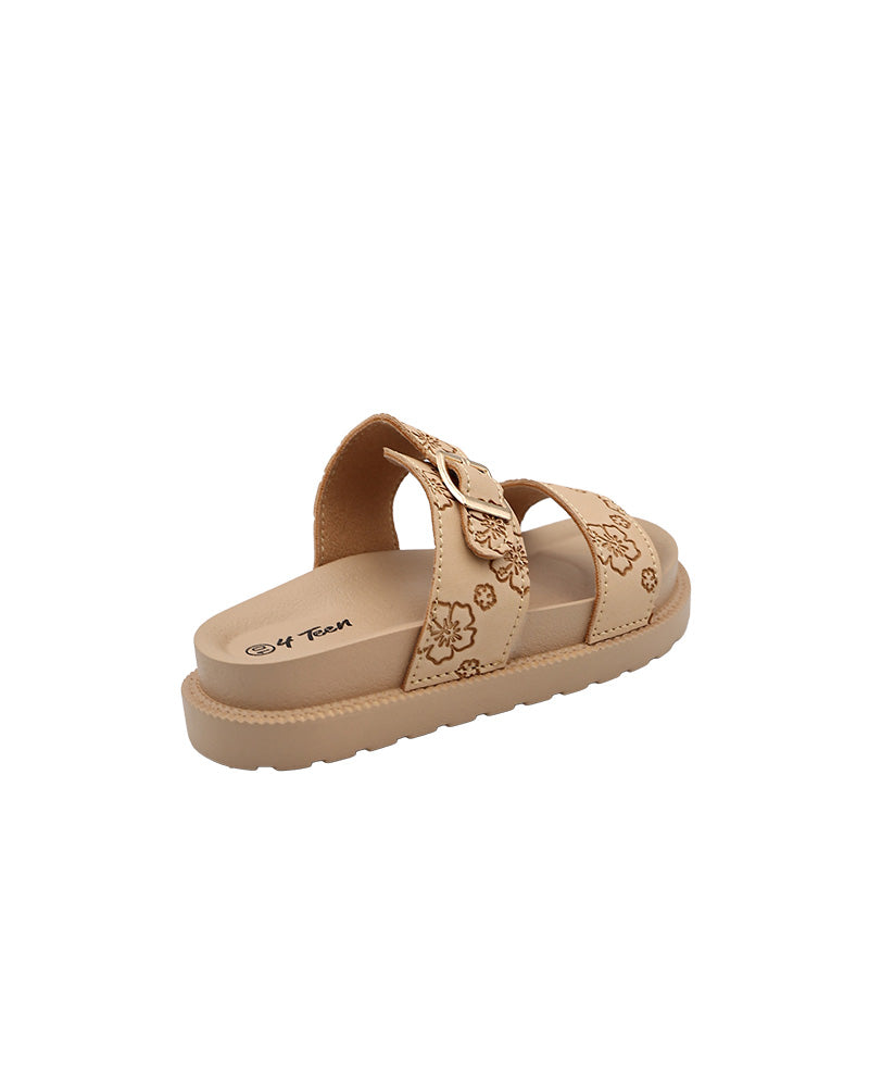 Girls Flower Print Double Buckle Chunky Slide