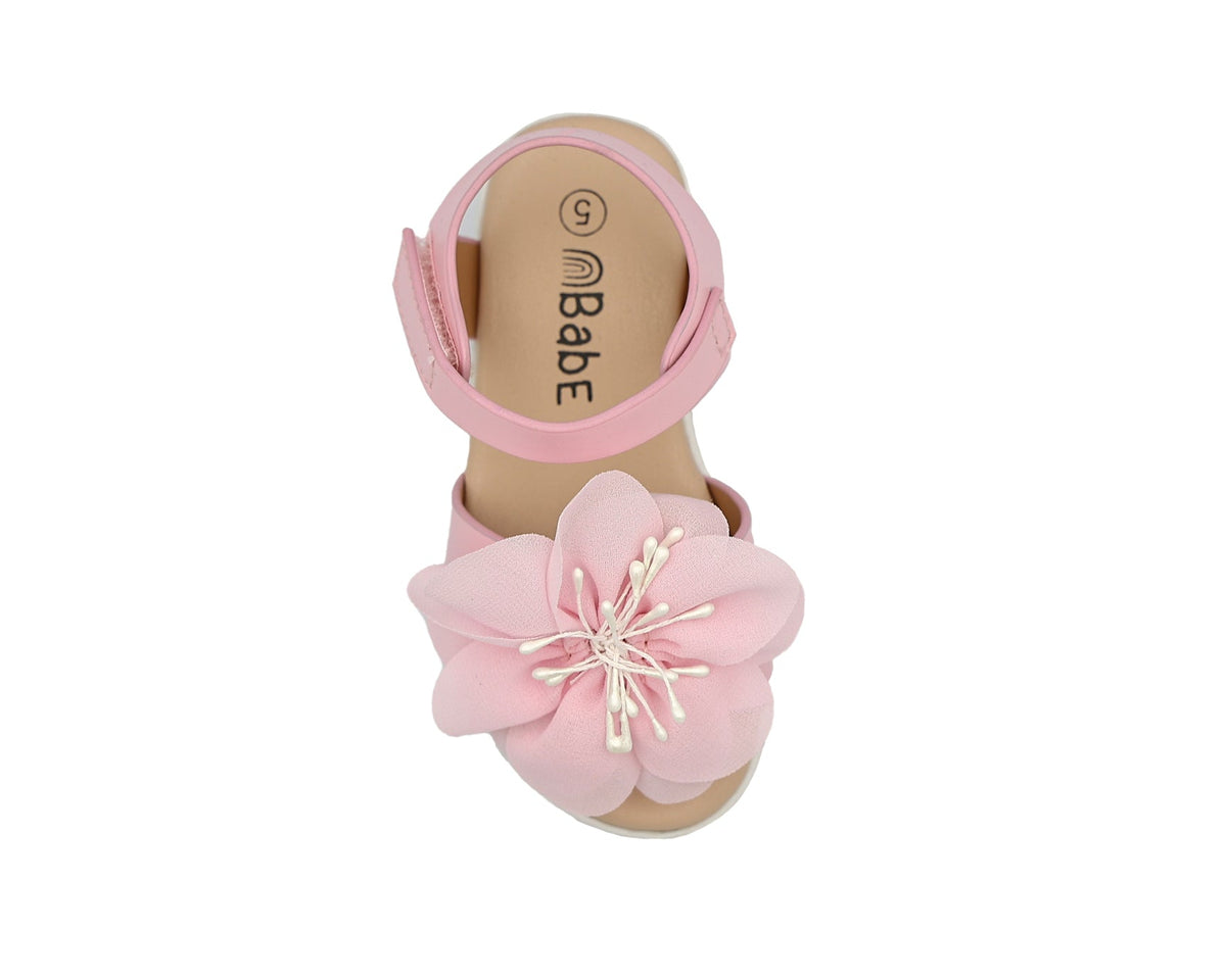 Girls Pink Flower Detail Cleated Glitter Sandals