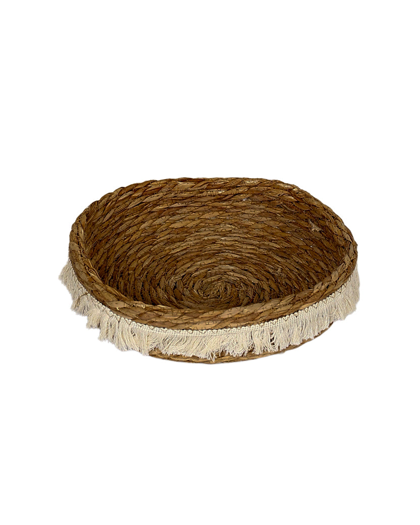 Large Woven Bulrush Fringe Tassel Open Hold All