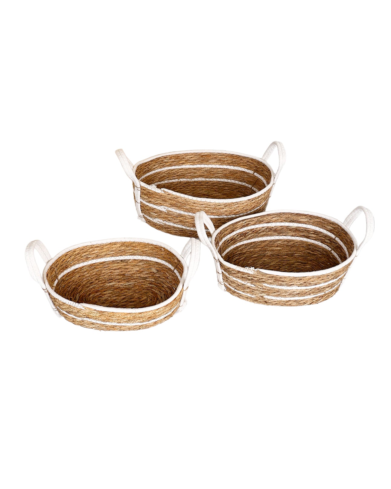 Small Natural & White Oval Bulrush Basket