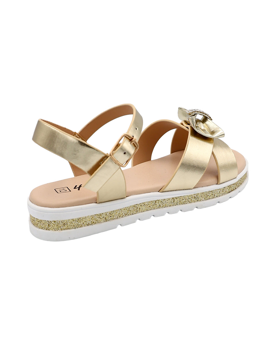 Girls Embellished Bow Detail Cleated Glitter Sandal