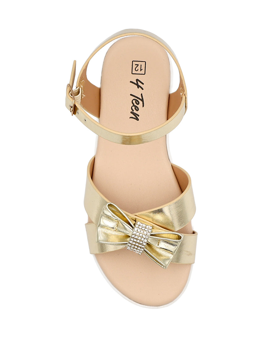 Girls Embellished Bow Detail Cleated Glitter Sandal