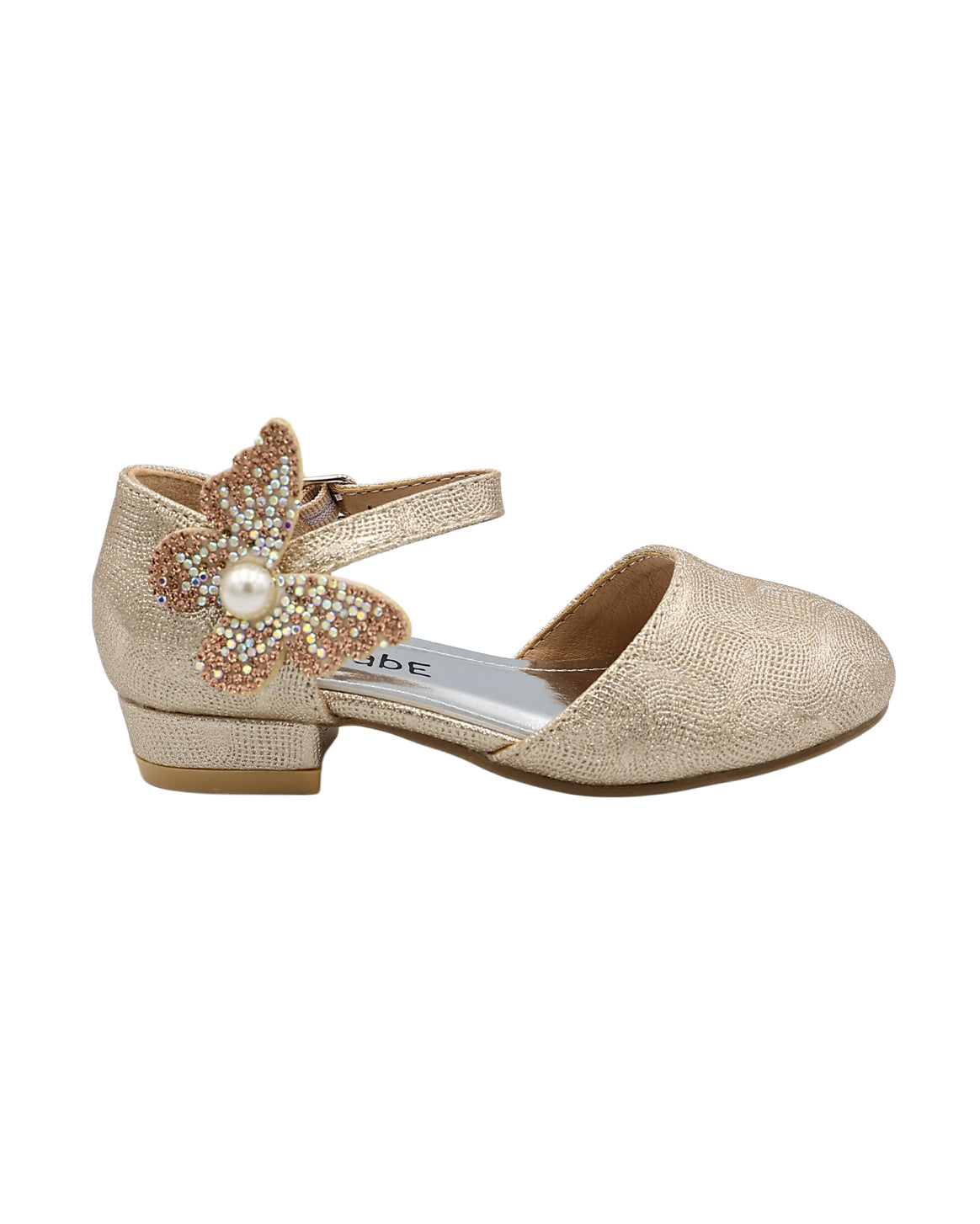 Girls Gold Shimmer Butterfly Court Sandals
