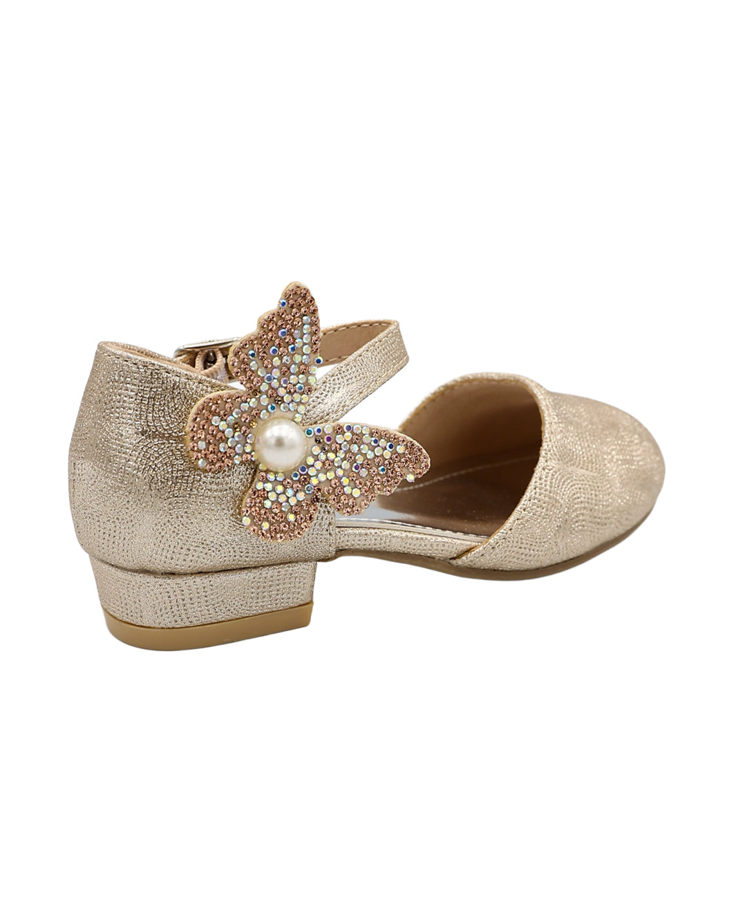 Girls Gold Shimmer Butterfly Court Sandals