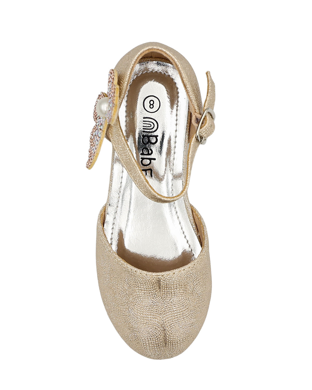 Girls Gold Shimmer Butterfly Court Sandals