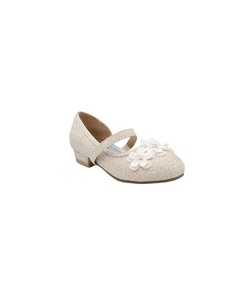 Girls Flower Detail Shimmer Block Heel