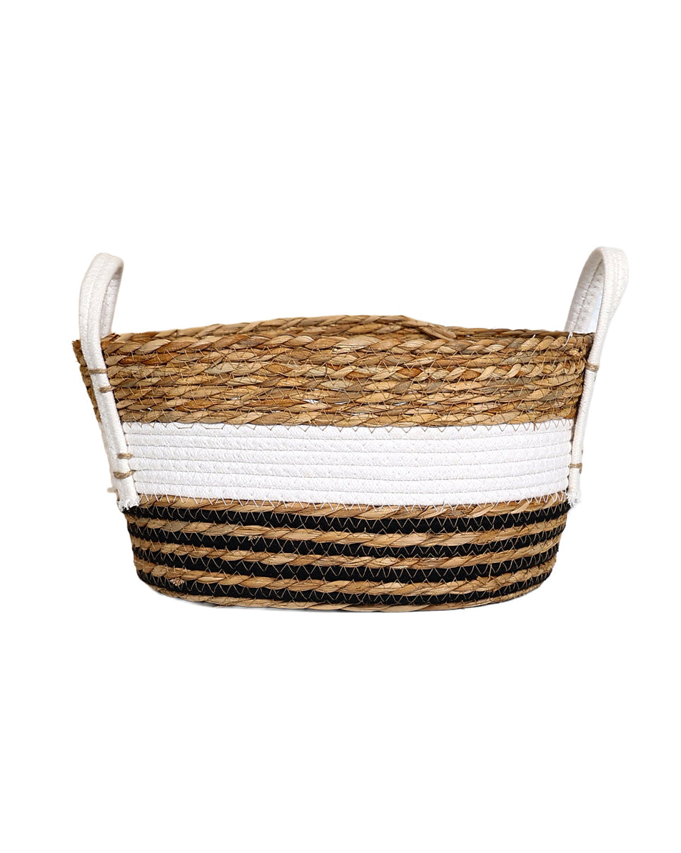 Large Multi-Band Bulrush Oval Tubby Basket