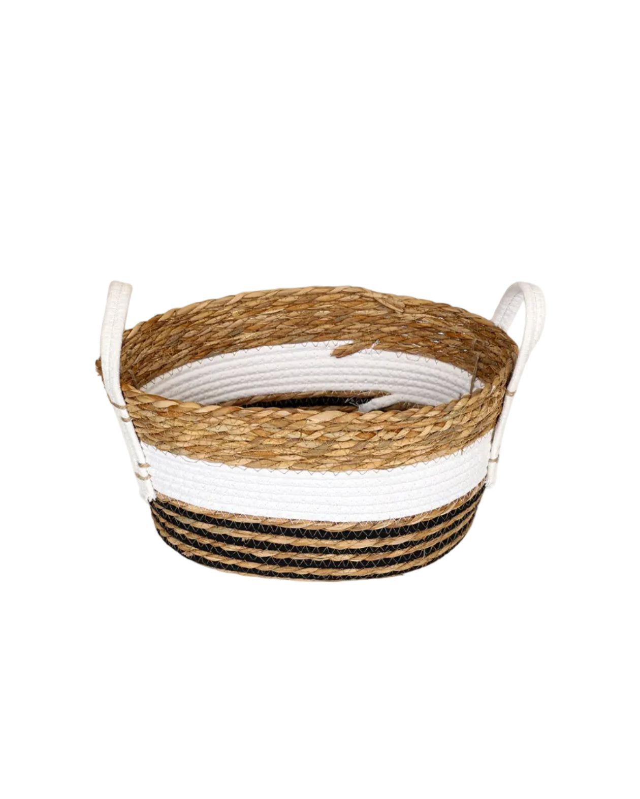 Small Multi-Band Bulrush Oval Tubby Basket