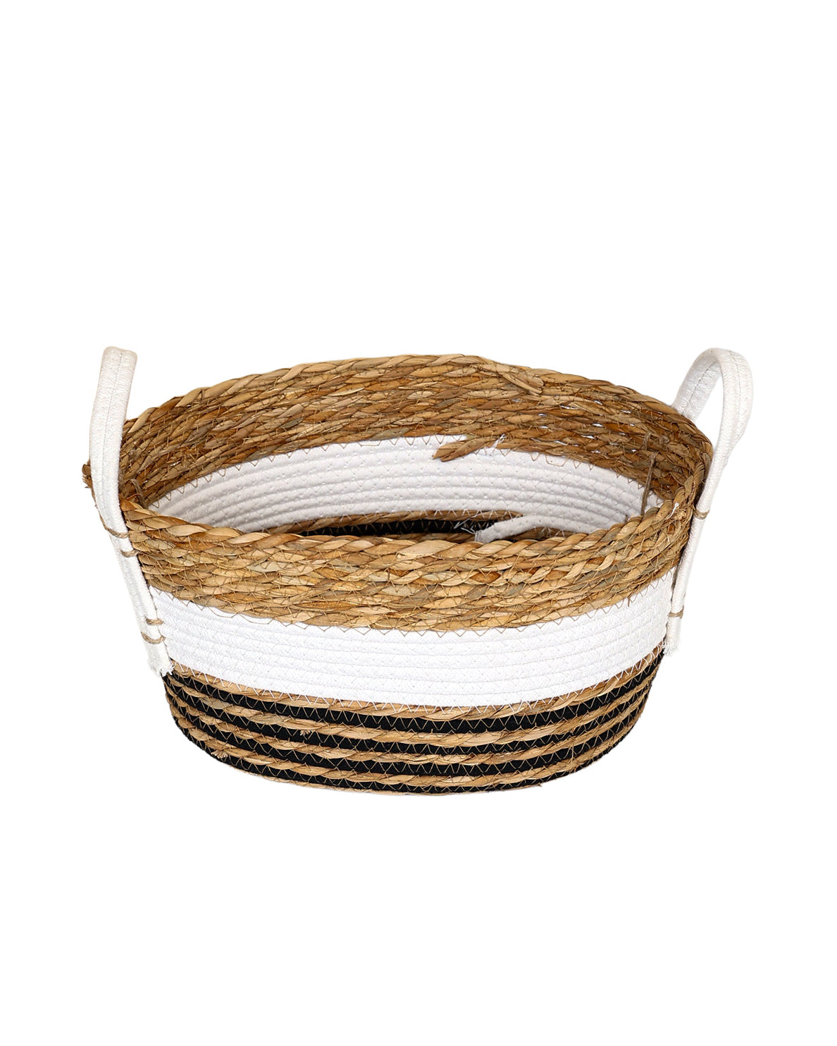 Large Multi-Band Bulrush Oval Tubby Basket