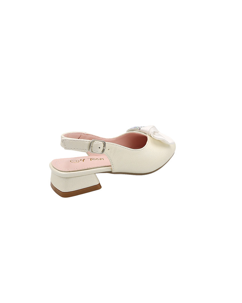 Girls Embellished Bow Detail Slingback Block Court