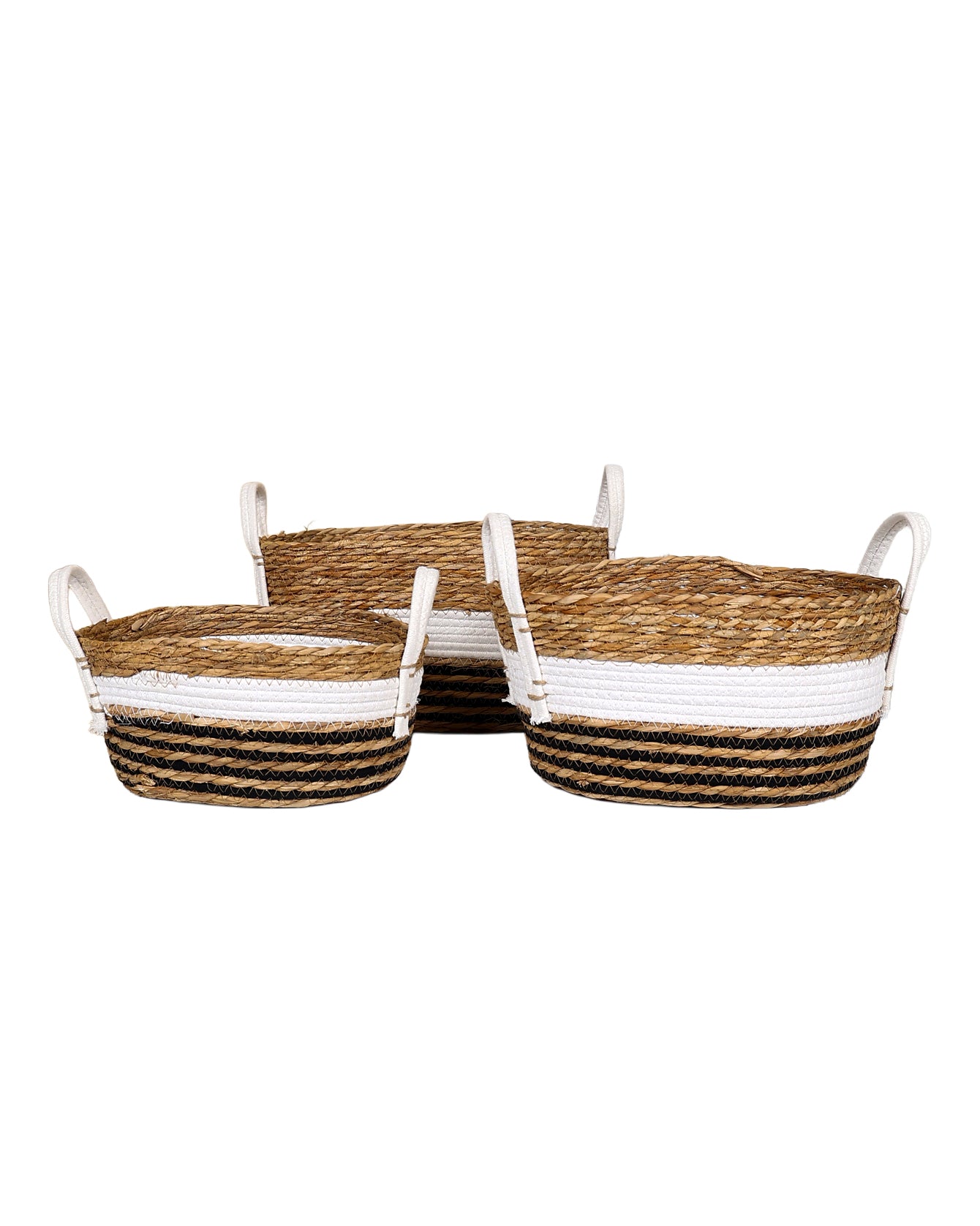 Large Multi-Band Bulrush Oval Tubby Basket