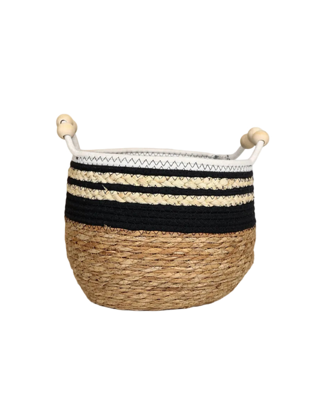 Small Black & White Border Trim Bulrush Basket