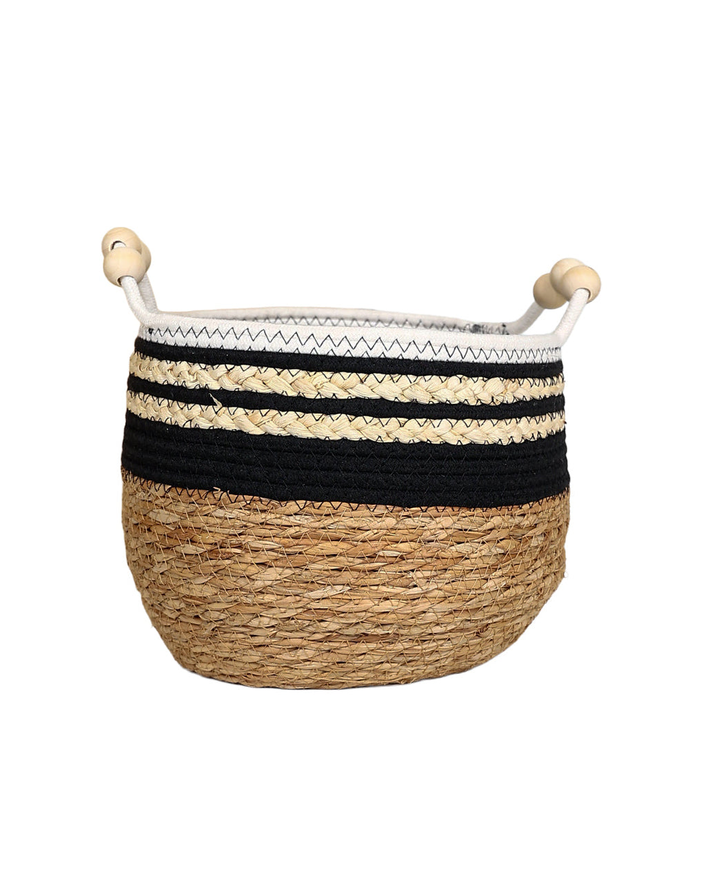 Medium Black & White Border Trim Bulrush Basket