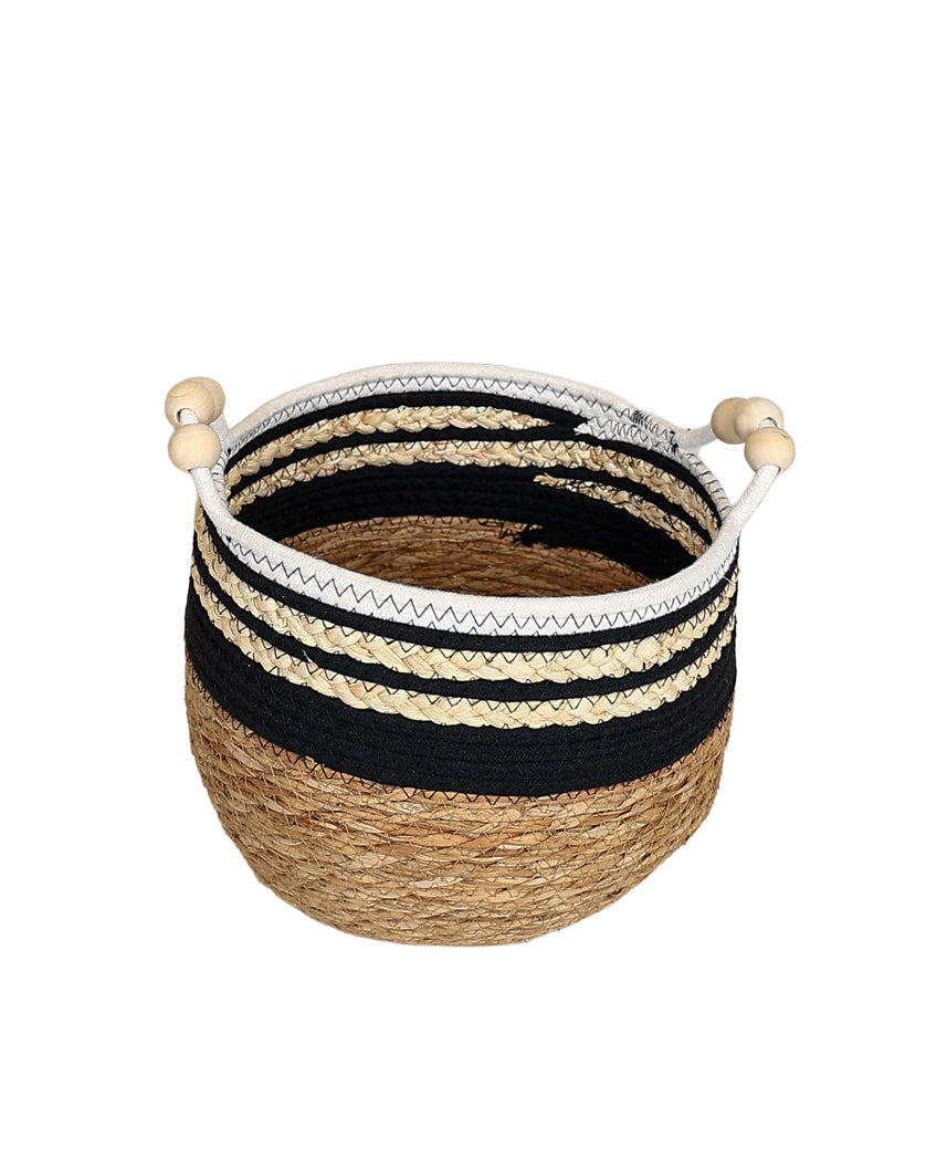 Medium Black & White Border Trim Bulrush Basket