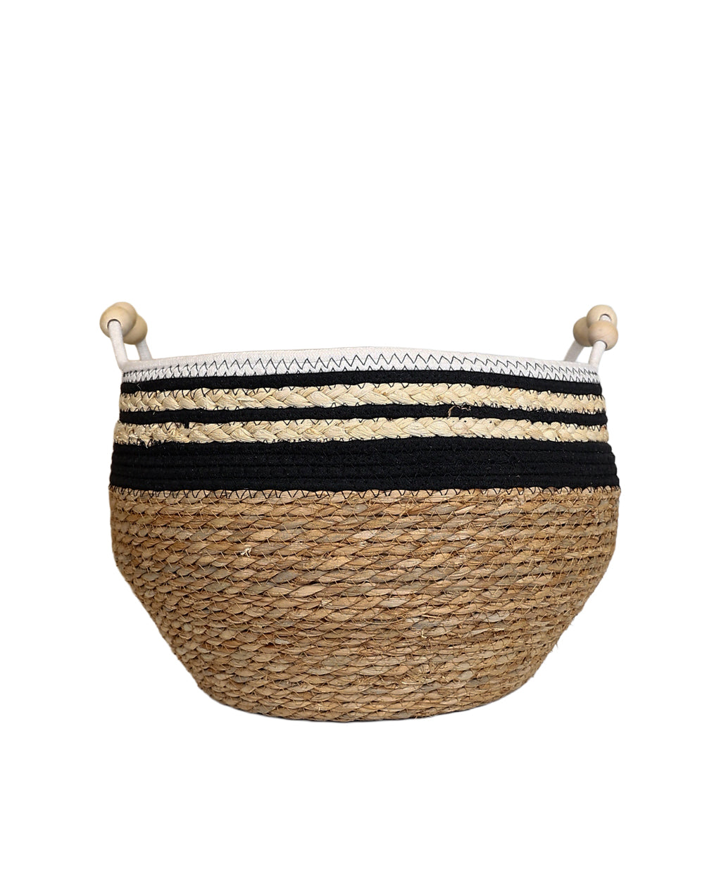 Large Black & White Border Trim Bulrush Basket