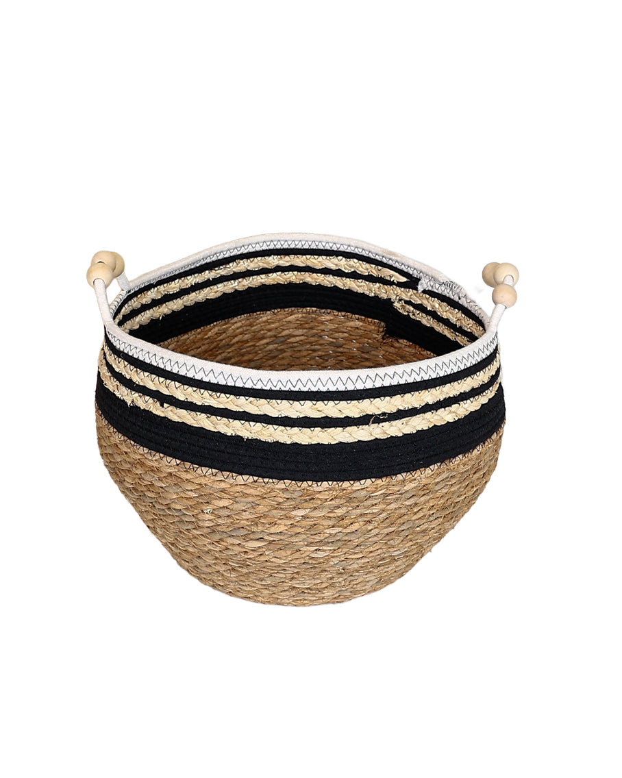 Large Black & White Border Trim Bulrush Basket